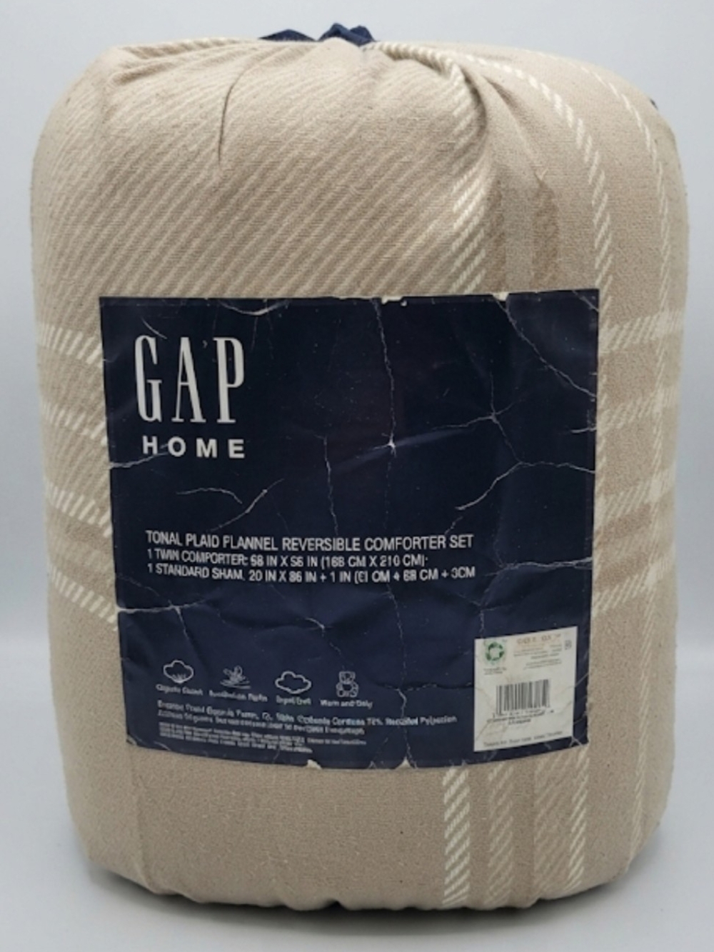 NWT Gap Home Tonal Plaid Flannel Reversible Twin Comforter Set